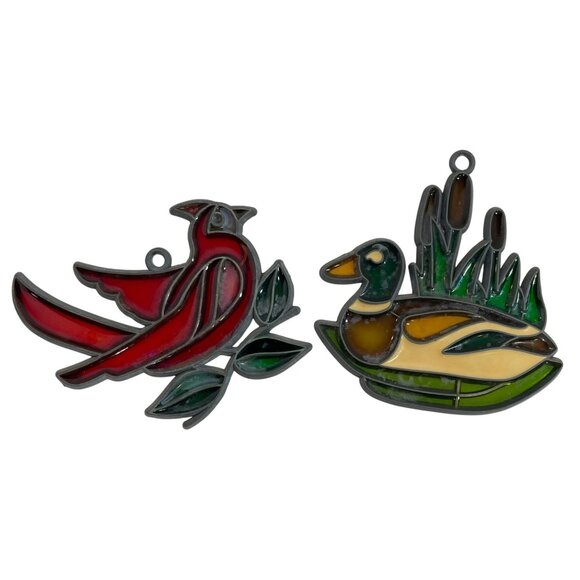 Stained Glass Cardinal & Mallard Duck Suncatchers Nature-Inspired Decor Handcraf - Picture 1 of 13